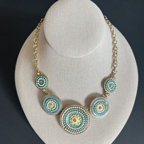 BIJOU BRIGITTE Gold Tone Chain Rhinestone Necklace 17" + 2.5" Ext. Enameled - Picture 7 of 7